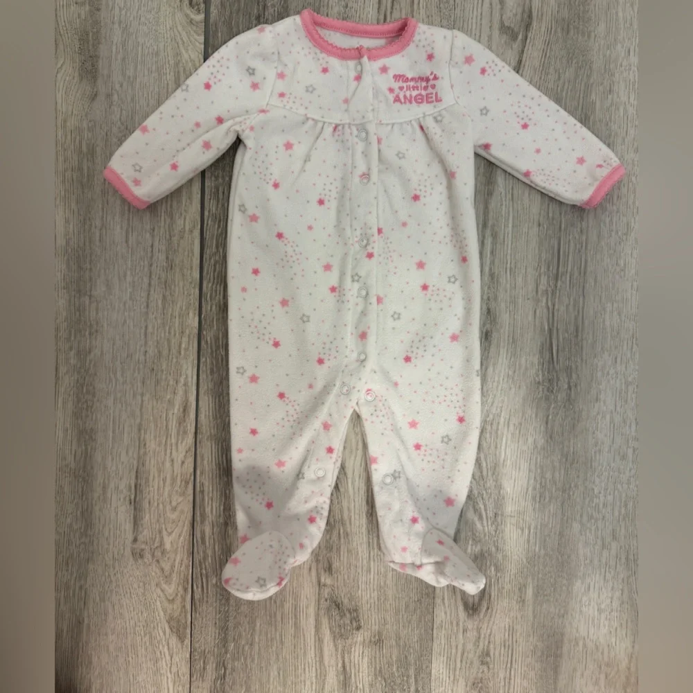 Mommy's Little Angel Pink and White Baby One Piece Footie pajamas